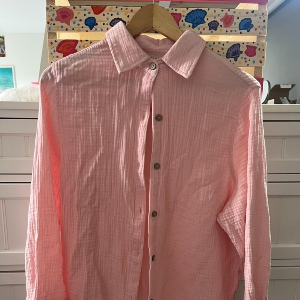 Ocean Drive Pink Gauze Button Coverup